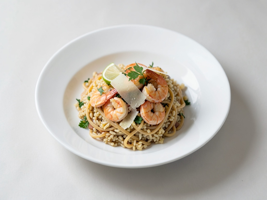 Orzo avec crevettes, citron et parmesan