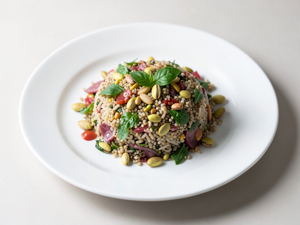 Insalata di riso e quinoa orientale con pistacchi