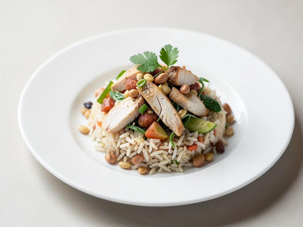 Insalata di riso tiepida con pollo e noci