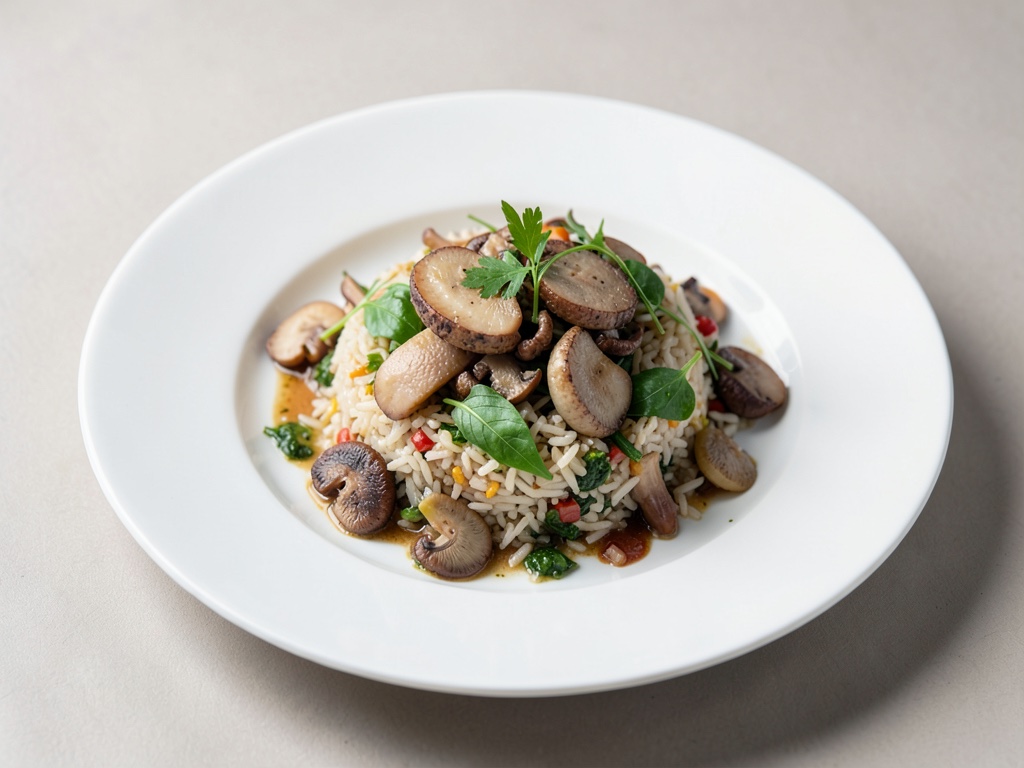 Insalata fredda di riso con pesce angelo e porcini