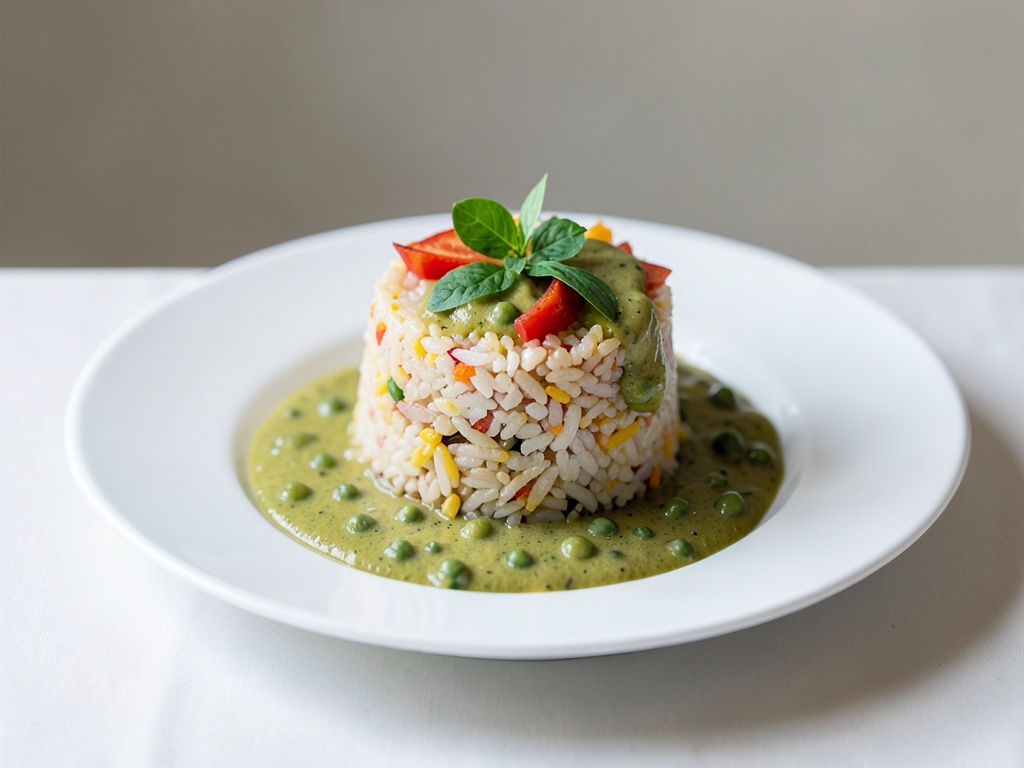 Torri di riso con salsa di piselli