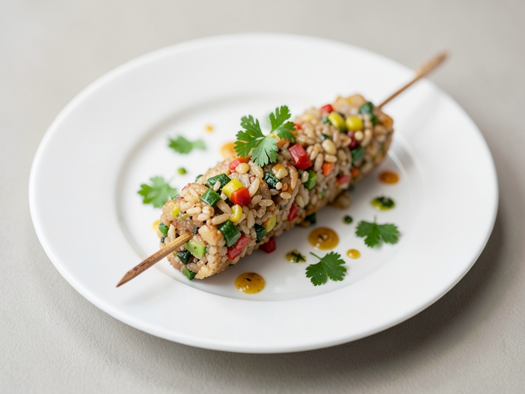 Brochetas de arroz con atún y verduras