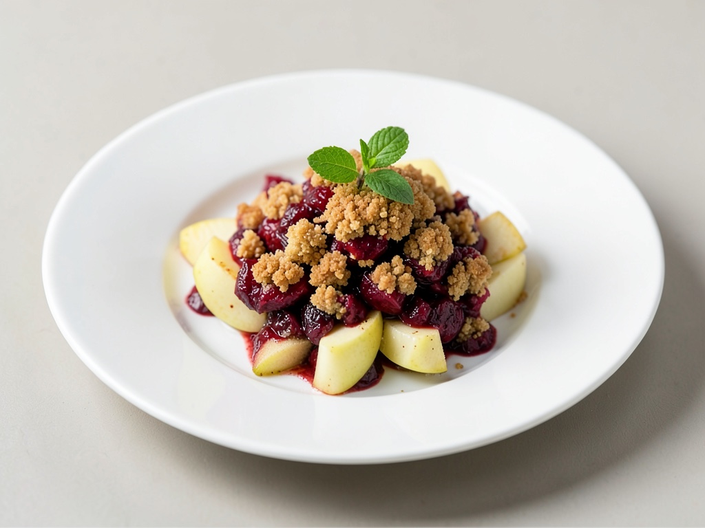 Crumble croccante di rabarbaro e fragole con mela