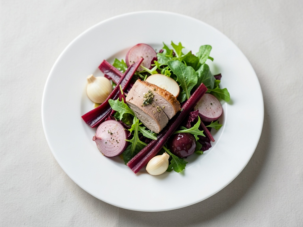 Insalata di rabarbaro e fichi con fegato d'anatra