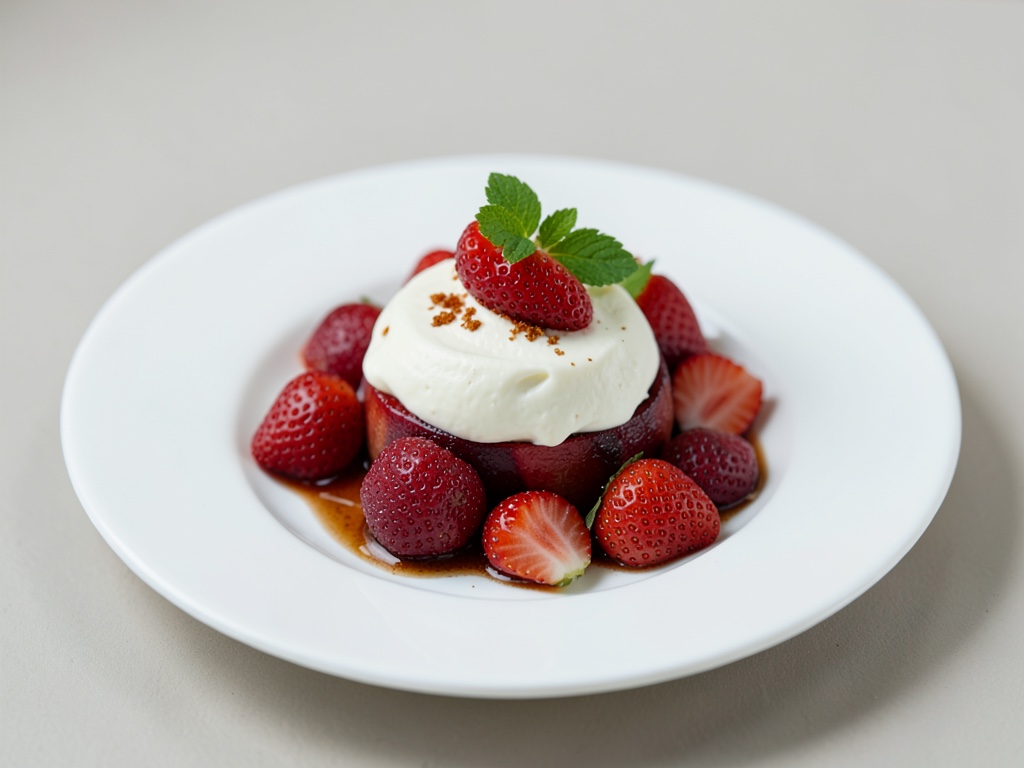 Fruchtige Rhabarber-Sahne mit frischen Erdbeeren