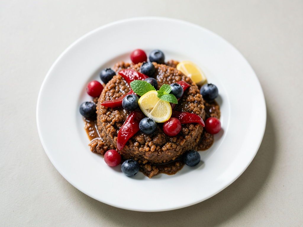 Rhabarber-Brei mit frischen Beeren