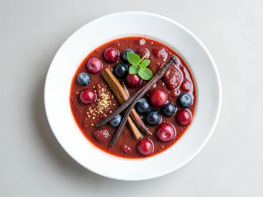 Zuppa di fragole e rabarbaro fresca e fruttata