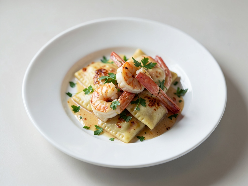 Hausgemachte Ricotta-Ravioli mit Kaisergranat