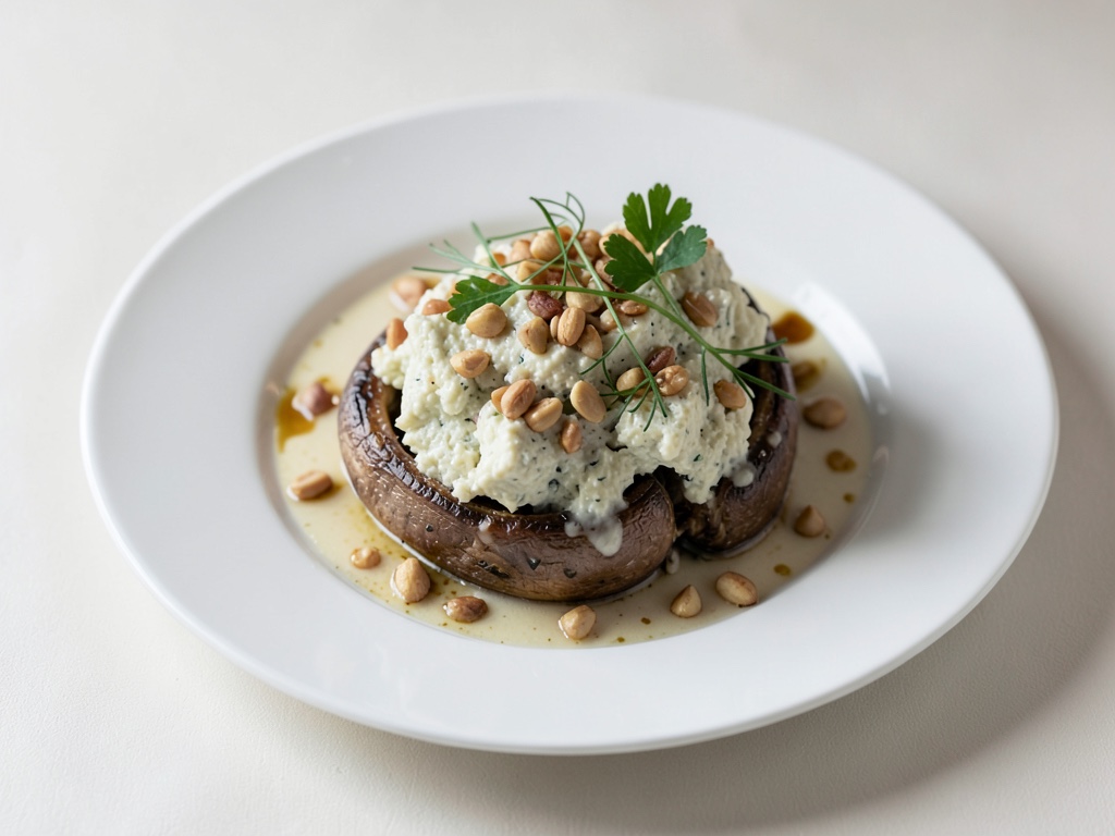 Funghi champignon grandi ripieni di formaggio di capra e pinoli