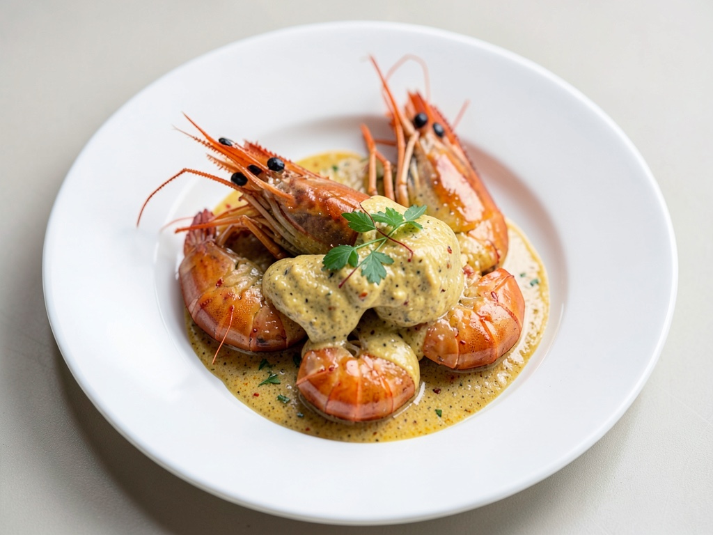 Gambas géantes à la sauce crémeuse moutarde-chili