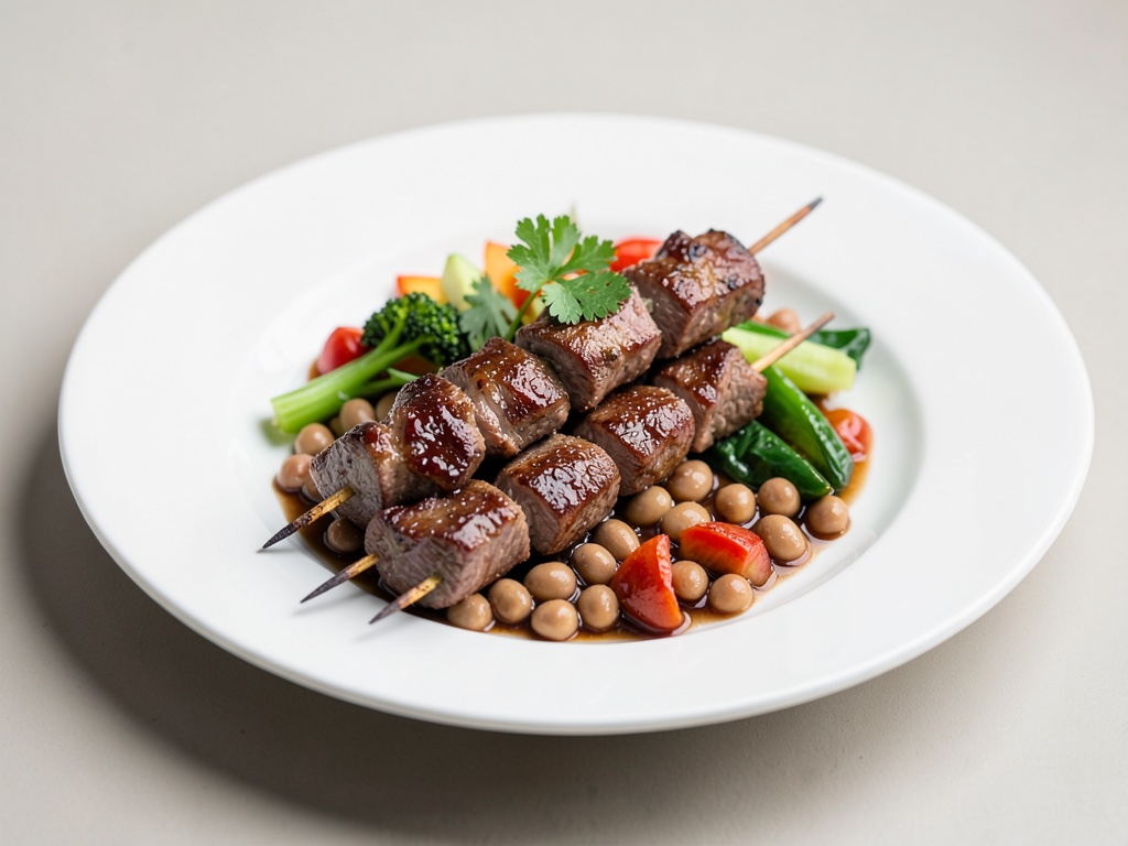 Brochettes de bœuf tendres aux haricots et légumes croquants