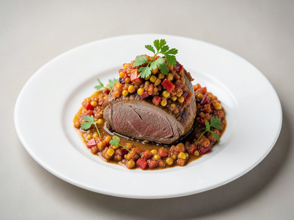 Rôti de bœuf tendre avec ragoût de poivres épicé