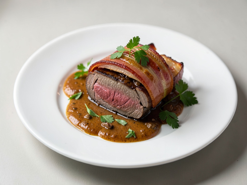 Braciola di manzo succulenta avvolta nel prosciutto
