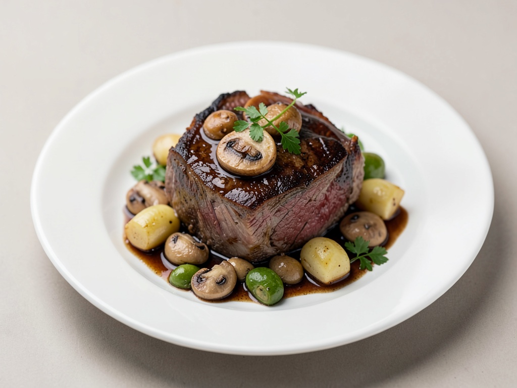 Rôti de bœuf au Bourgogne aux champignons et légumes