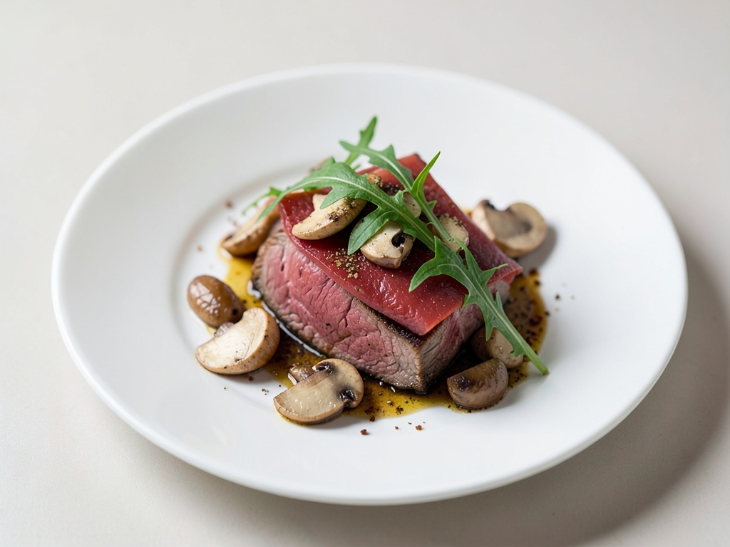 Carpaccio di filetto di manzo tenero con funghi e rucola