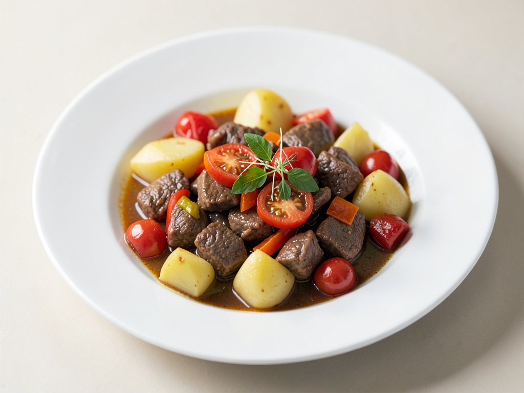Saporito Gulasco di Manzo con Patate, Peperoni e Pomodori