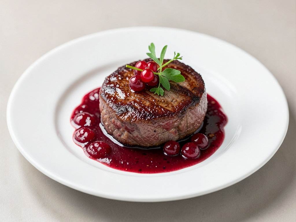 Suculenta bistecca di manzo con salsa alla ribes e cassis