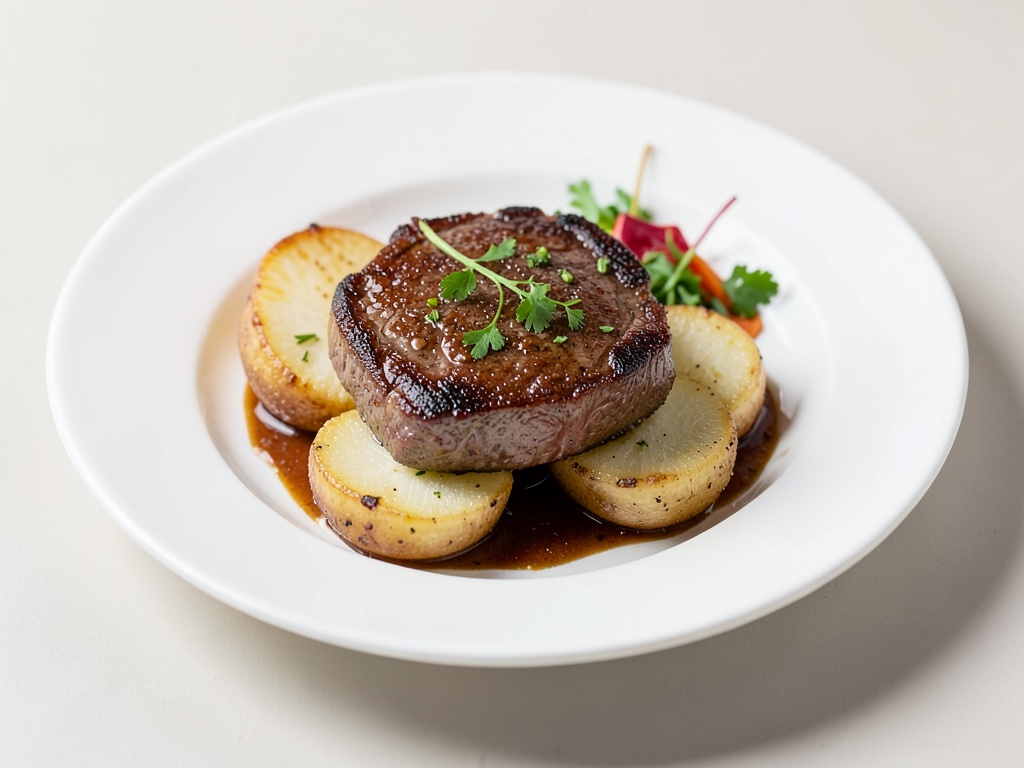Filetto di manzo su grandi funghi champignon