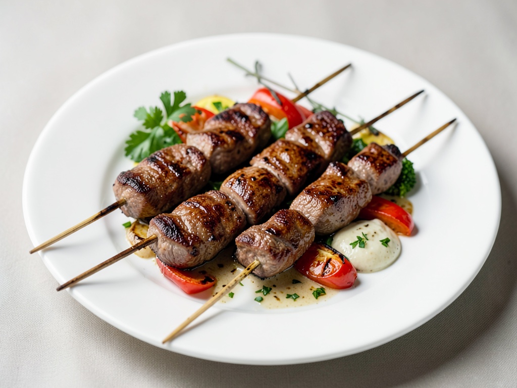 Spiedini succosi di filetto di manzo con verdure alla griglia
