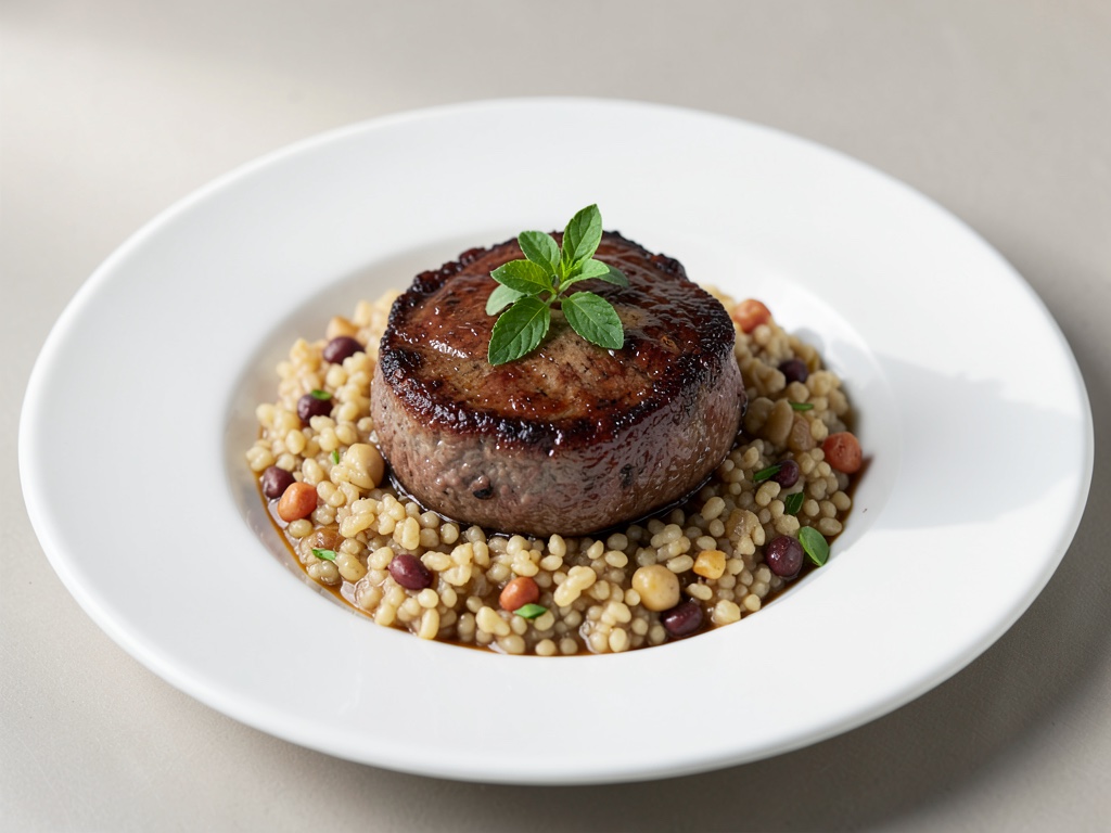 Suculente bistecca di manzo su couscous aromatico alle noci