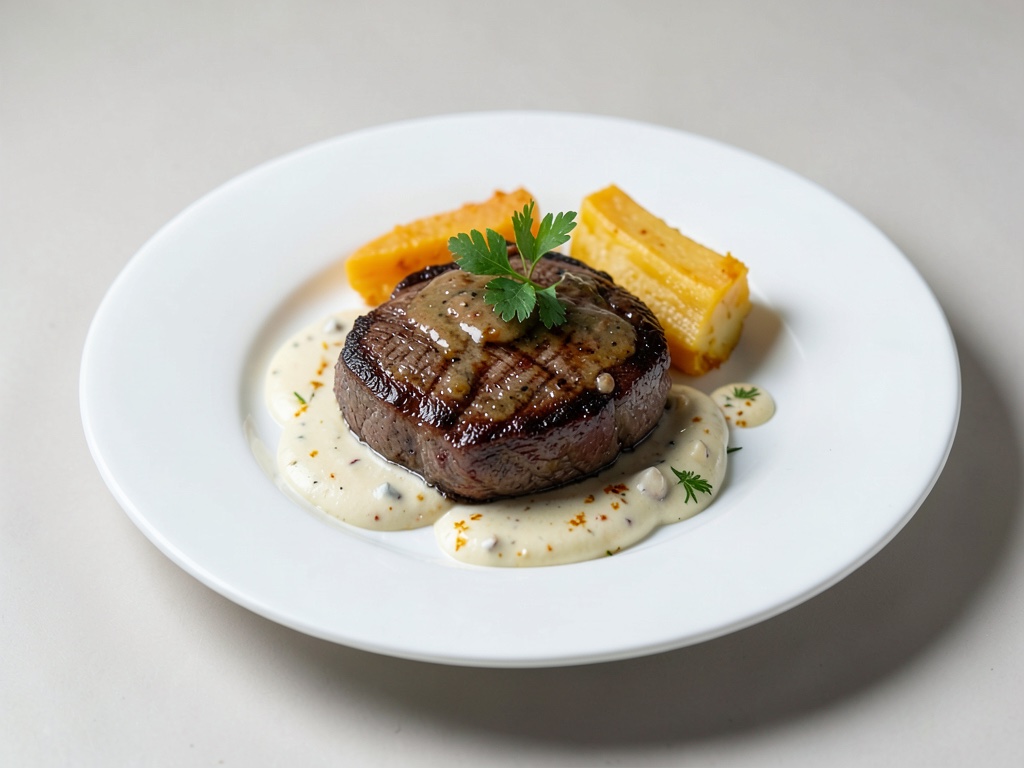 Filet de bœuf juteux avec poêle crémeuse de pommes de terre au safran