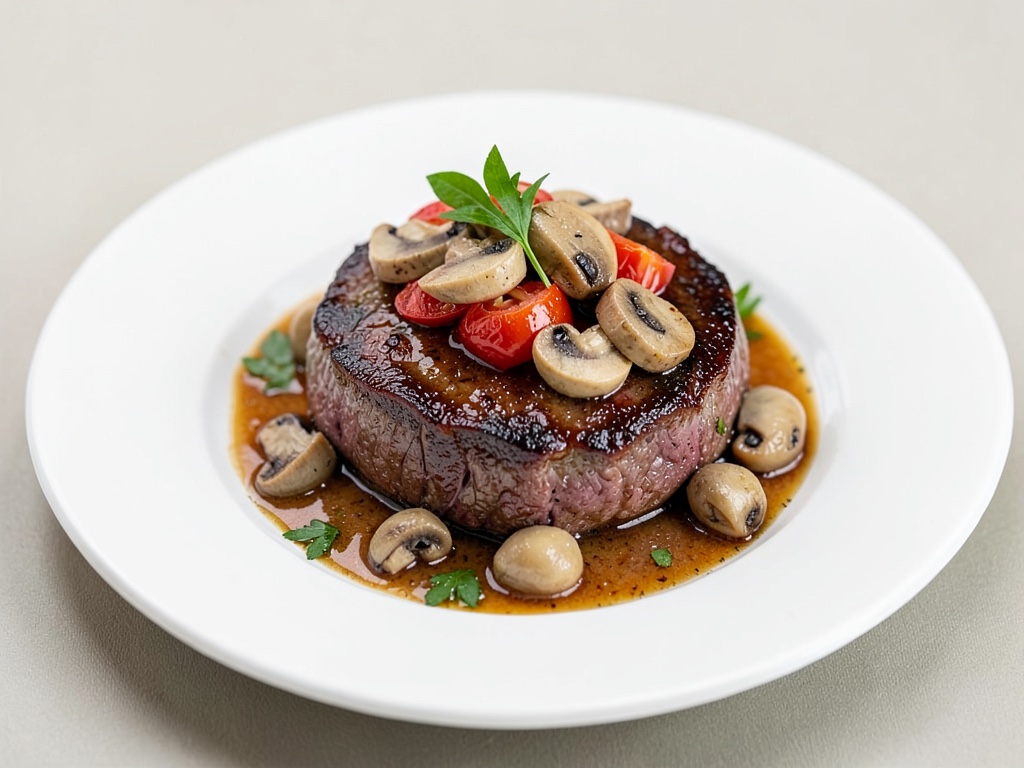 Filetto di manzo succoso con ripieno di funghi e pomodori
