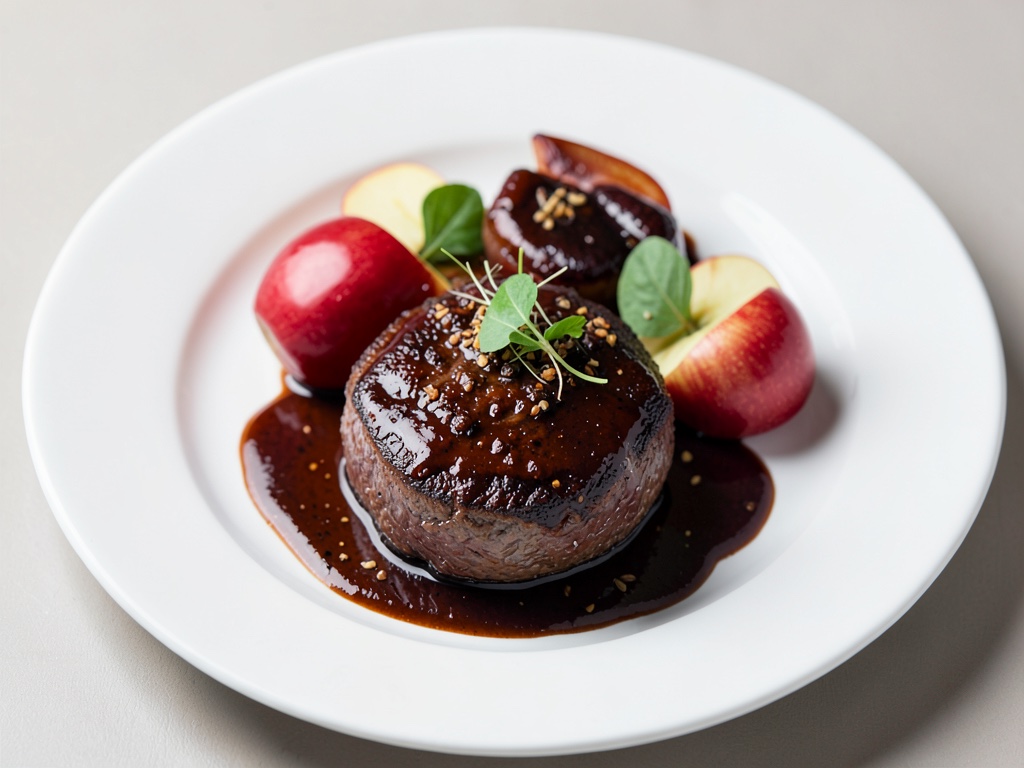 Filetto di manzo succoso con mele calde al vino rosso