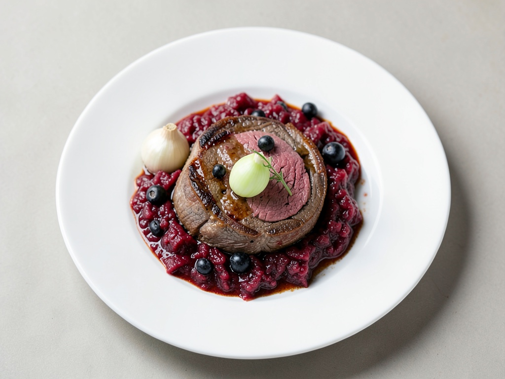 Filetto di manzo succoso con cavolo rosso cremoso