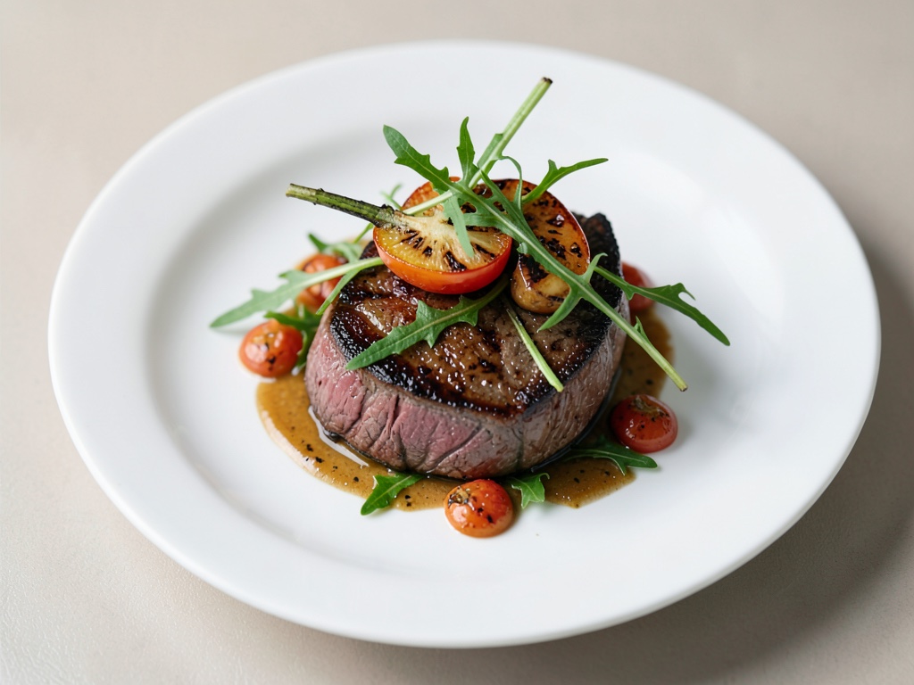 Filetto di manzo tenero con peperoni alla griglia e rucola