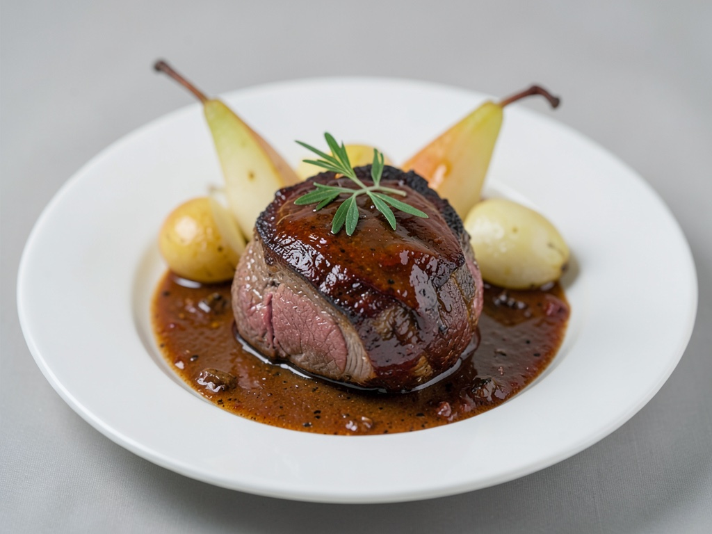 Délicieuse création de rôti de bœuf à la mode de Sauerbraten aux poires