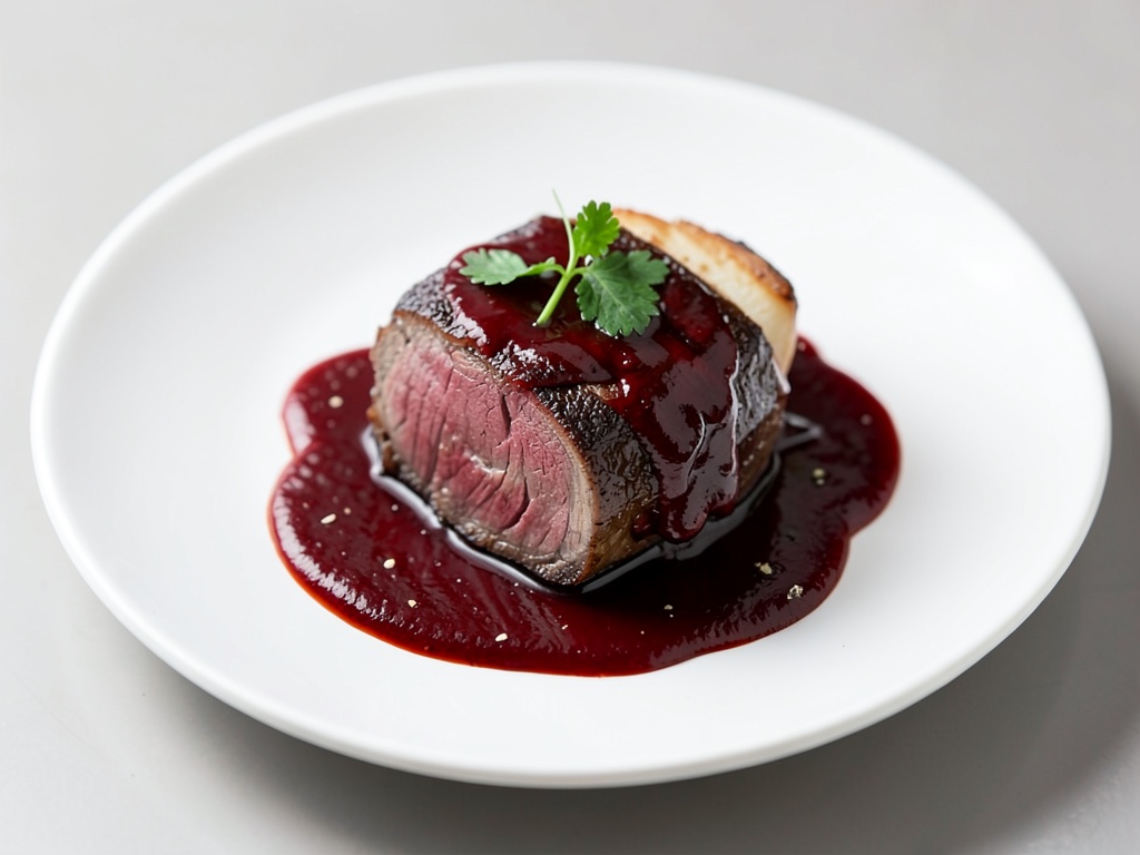 Juteux rôti de filet de bœuf à la sauce fine au vin rouge