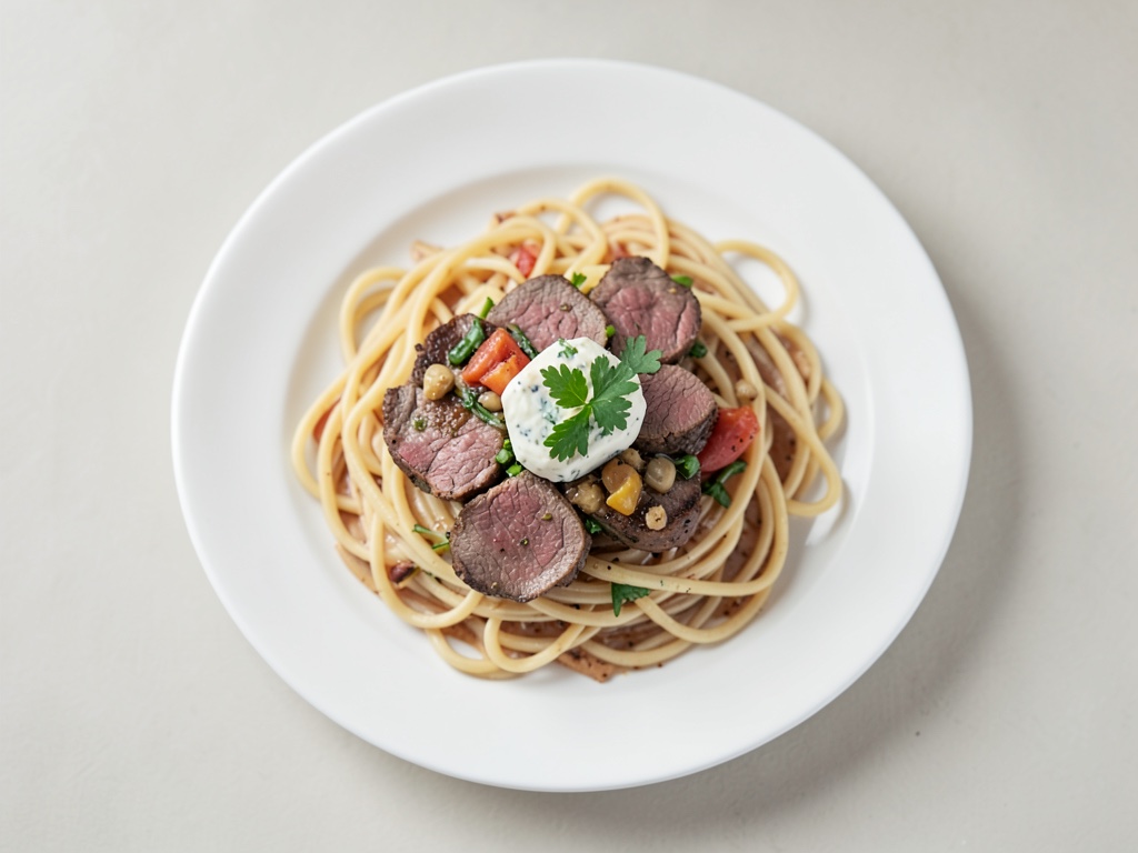 Zarte Rindfleisch-Streifen mit Nudeln