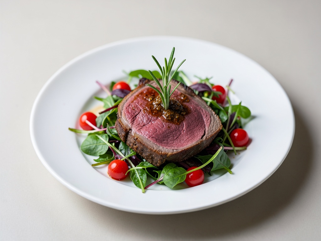 Filetto di manzo al rosmarino su insalata di rucola