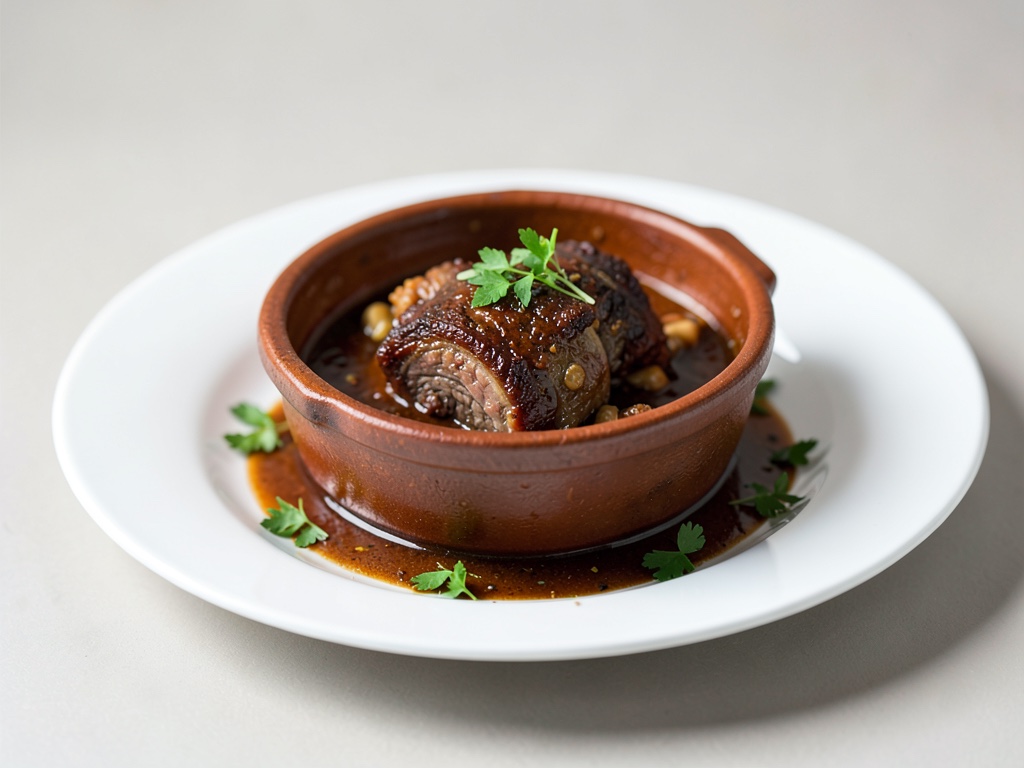Braciola di manzo succosa nella pentola di terracotta