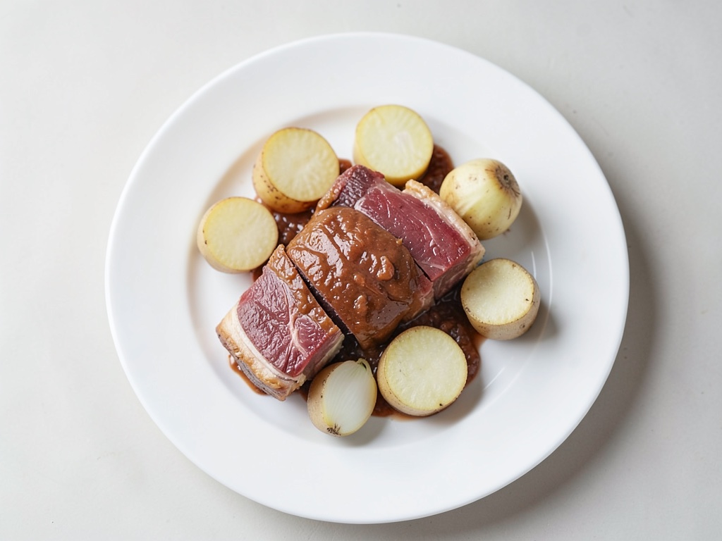 Tenero stufato di manzo con asparti gratinati