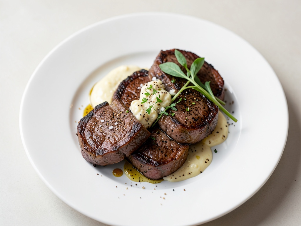 Bistec di manzo succoso con crema di quark alle erbe