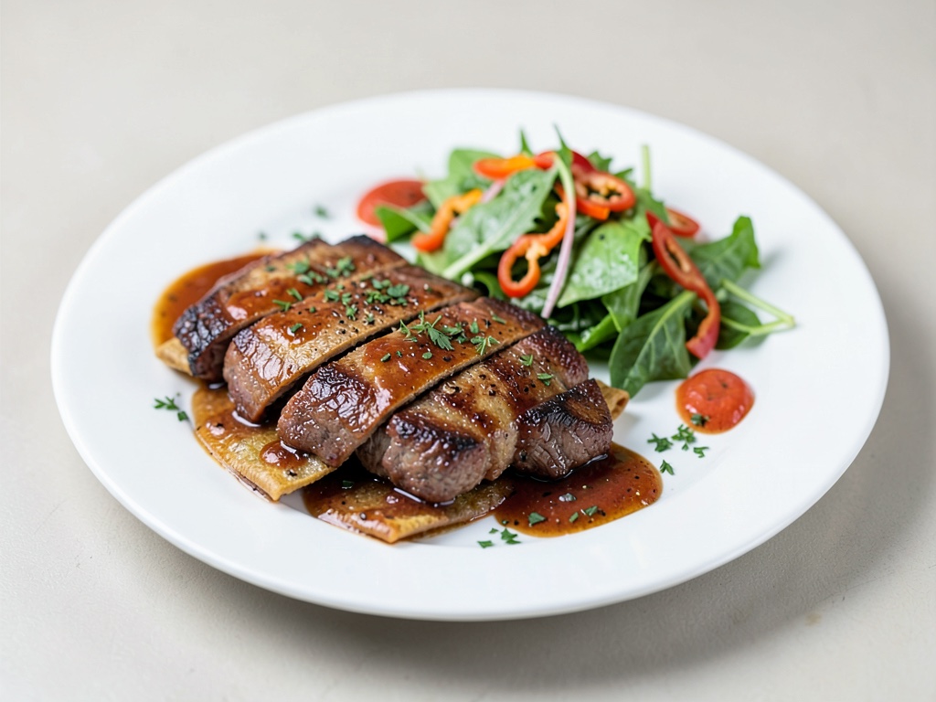 Fajitas succulente di manzo con insalata fresca di peperoni