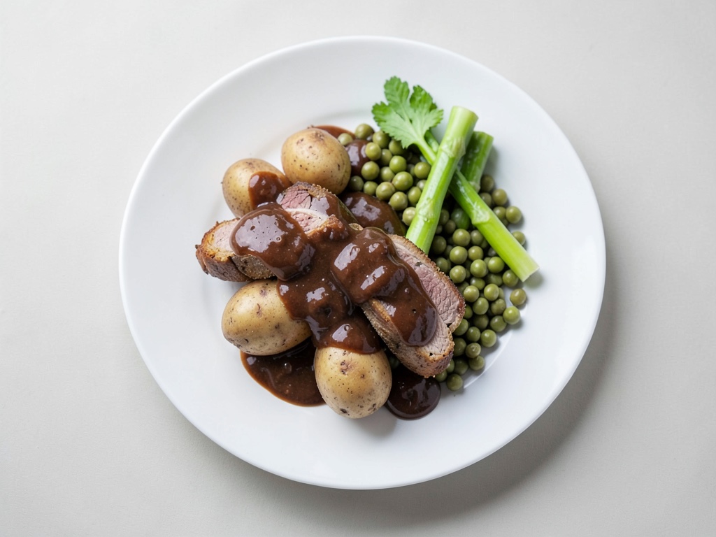Tenera carne di manzo in salsa al cioccolato con asparagi
