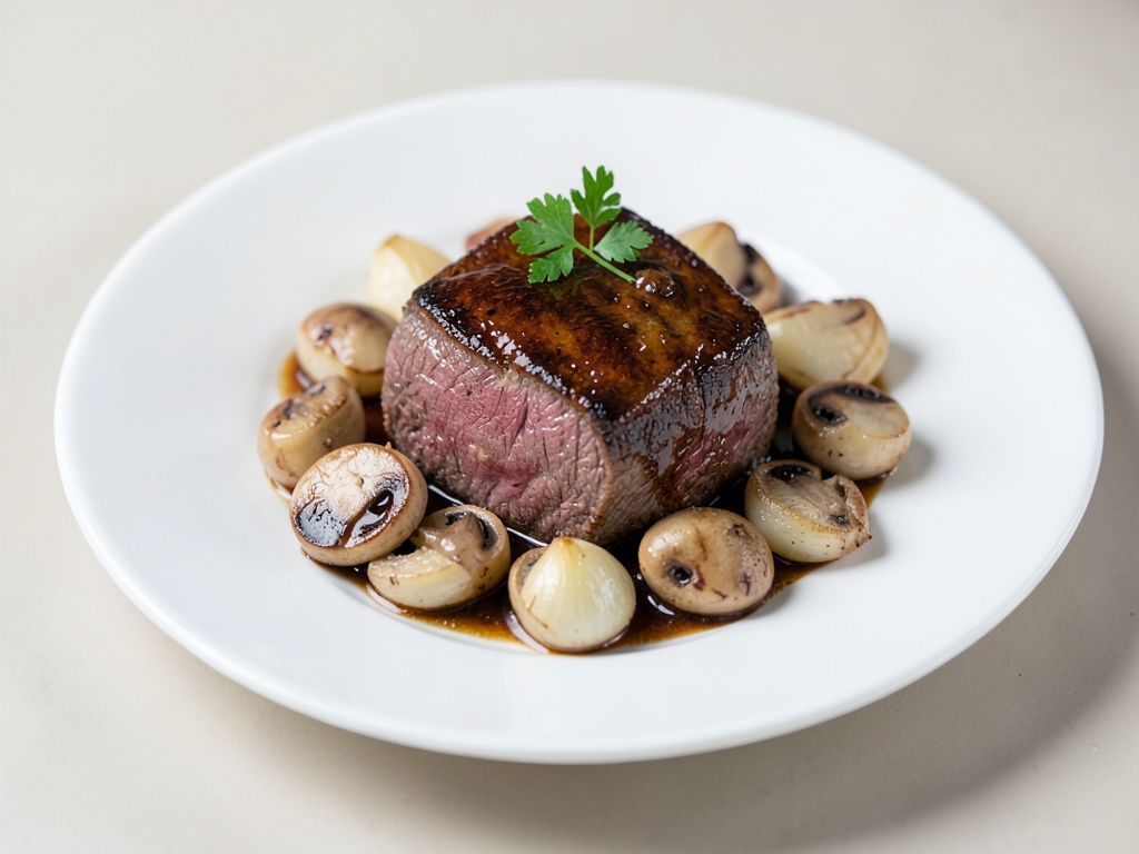 Manzo tenero con verdure di funghi e cipolle