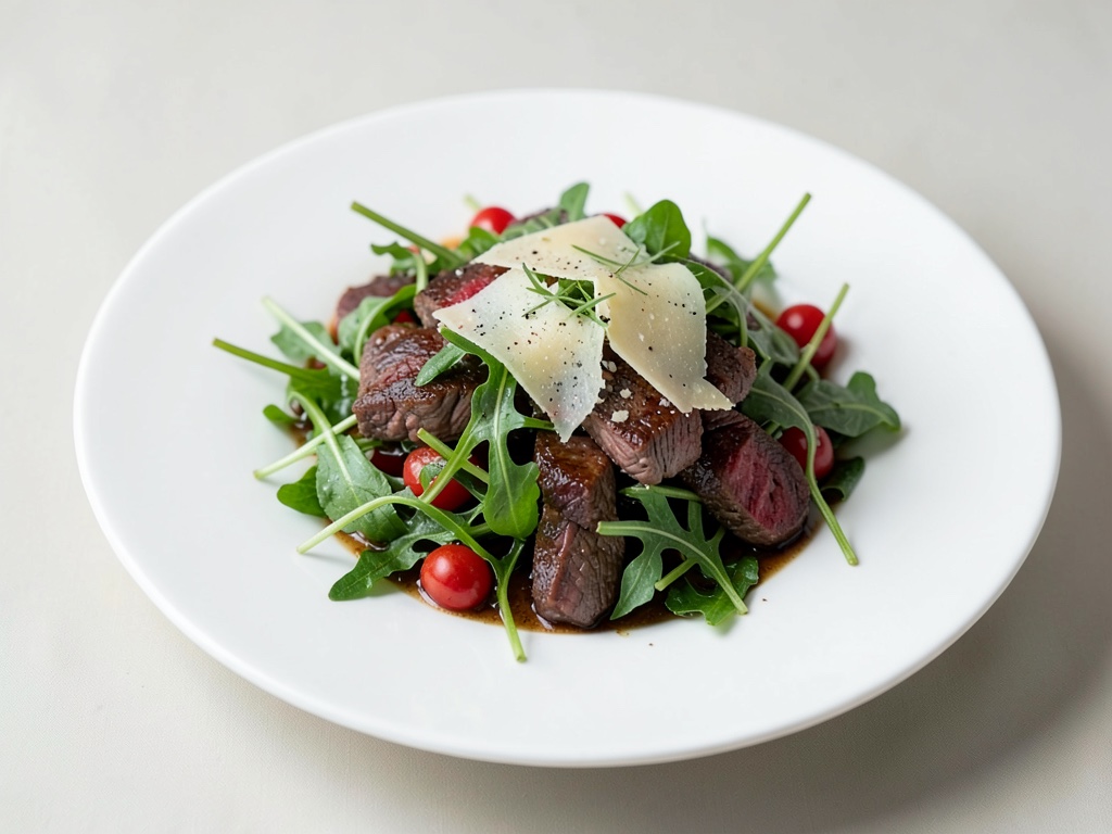 Insalata di manzo succosa con rucola e parmigiano