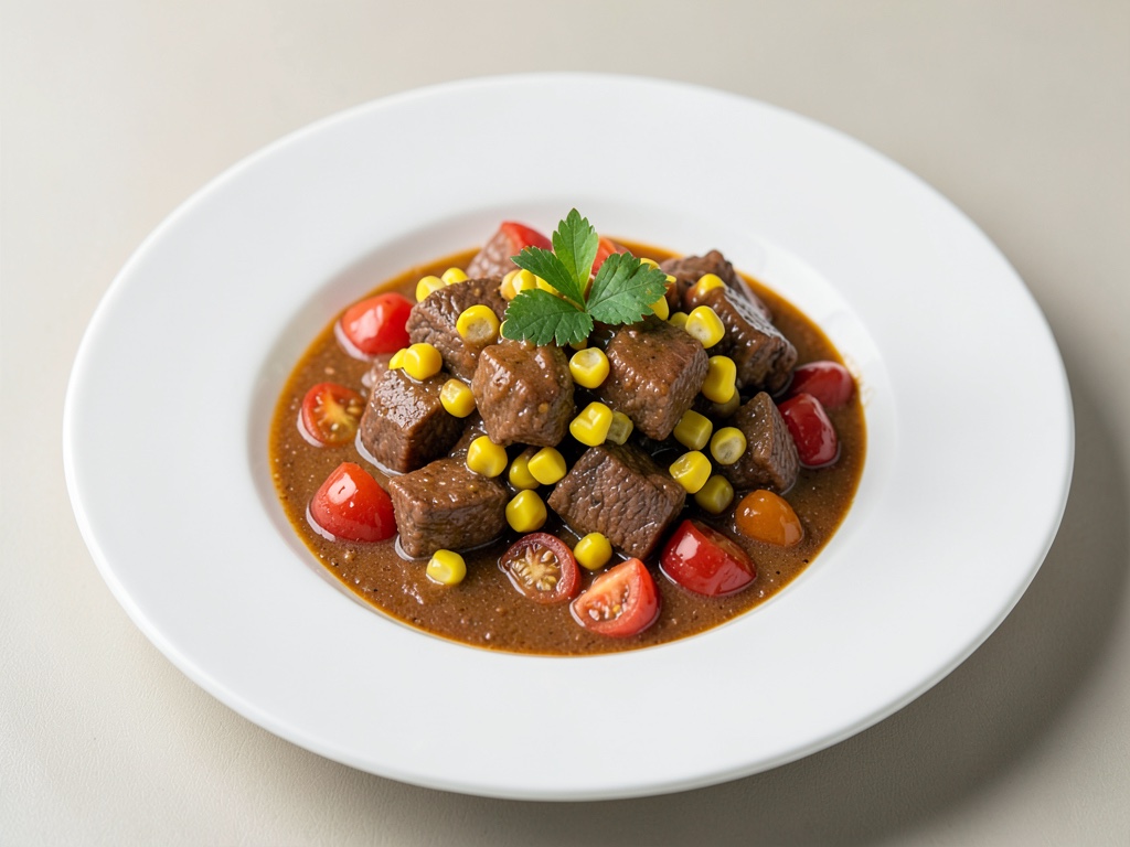 Stufato di manzo piccante con mais e pomodori