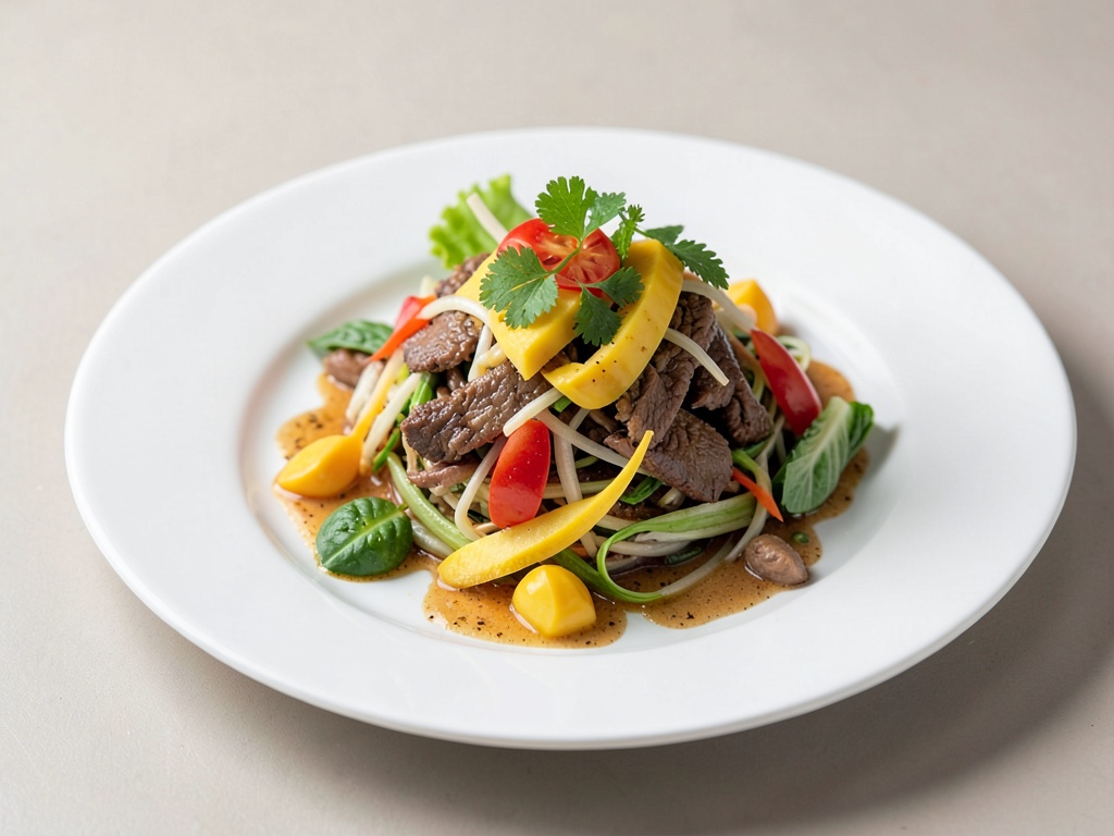 Insalata tailandese di manzo con mango e verdure fresche