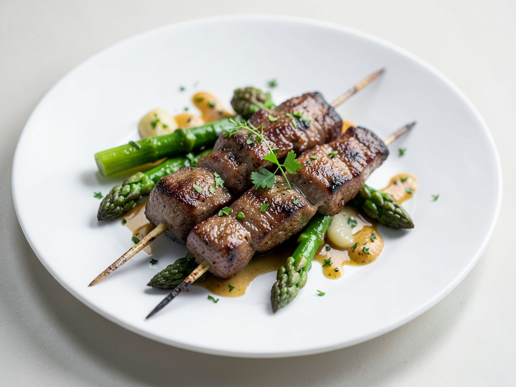 Brochettes de bœuf aux asperges vertes
