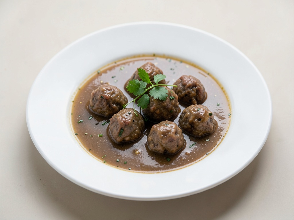 Caldo sabroso de res con albóndigas de médula