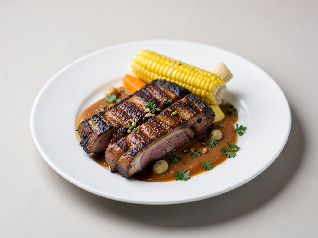 Côtelettes de porc grillées avec épis de maïs