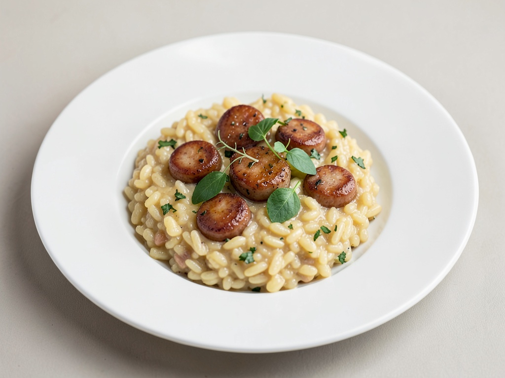 Cremiges Risotto mit Bratwürsten