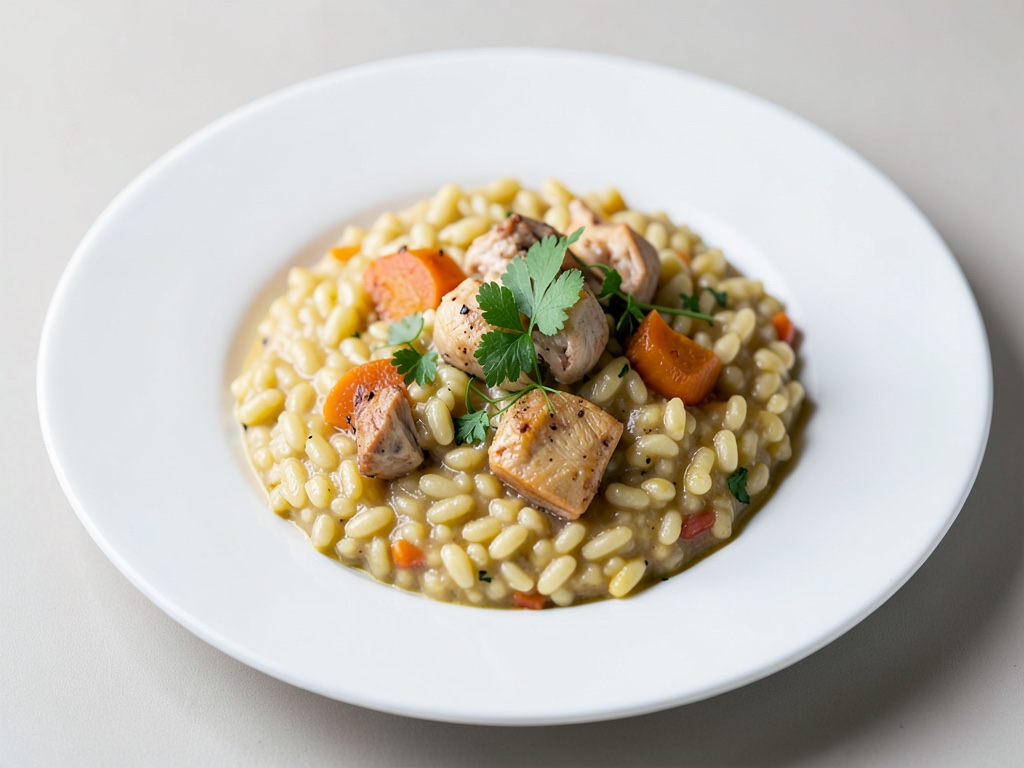 Risotto cremoso con zucca e pollo