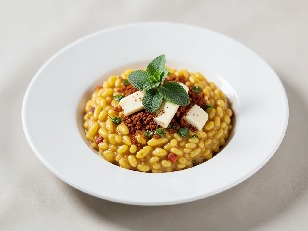 Risotto allo zafferano alla milanese con salvia croccante e formaggio