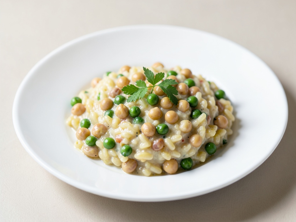 Risotto cremoso con ceci e piselli