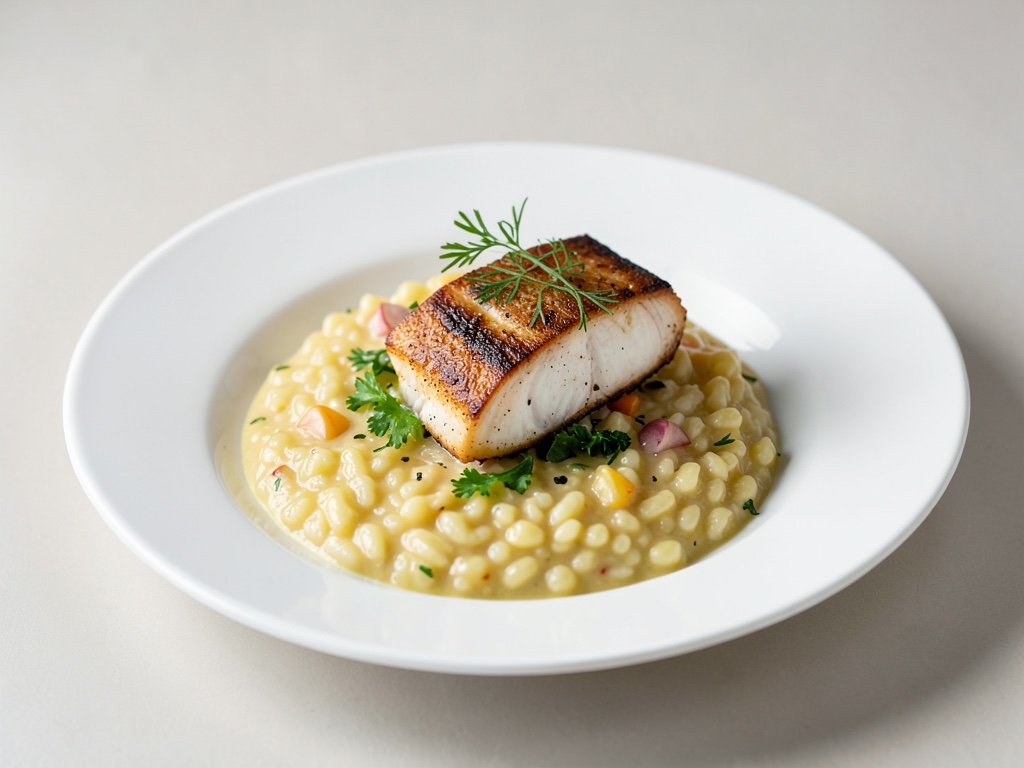 Risotto cremoso con pesce fritto